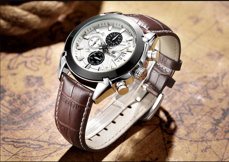 MEGIR 2020 Men Quartz Genuine Leather Chronograph Watch (Brown) - TUZZUT Qatar Online Store