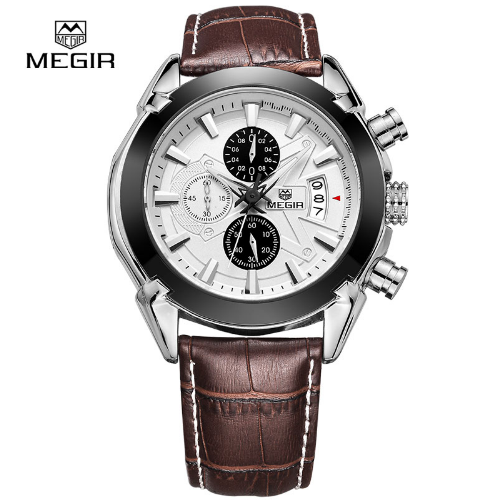 MEGIR 2020 Men Quartz Genuine Leather Chronograph Watch (Brown) - TUZZUT Qatar Online Store