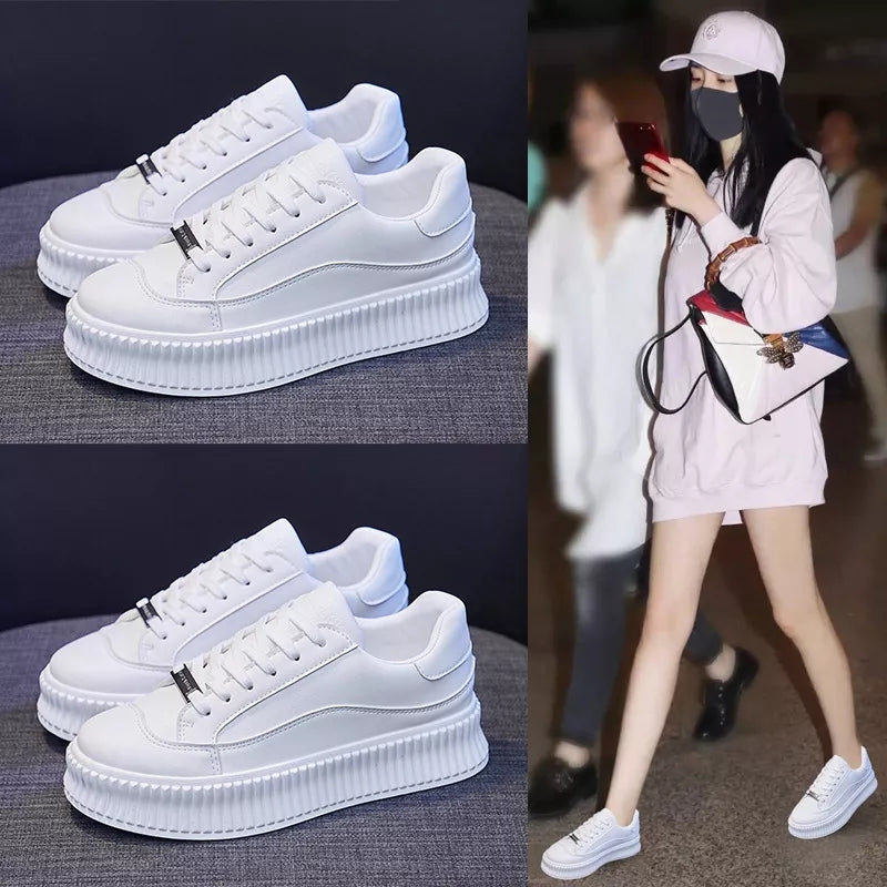 Women's White High Soled Sneaker Fashion Casual Shoes - BF001 Women's White High Soled Sneaker Fashion Casual Shoes - BF001