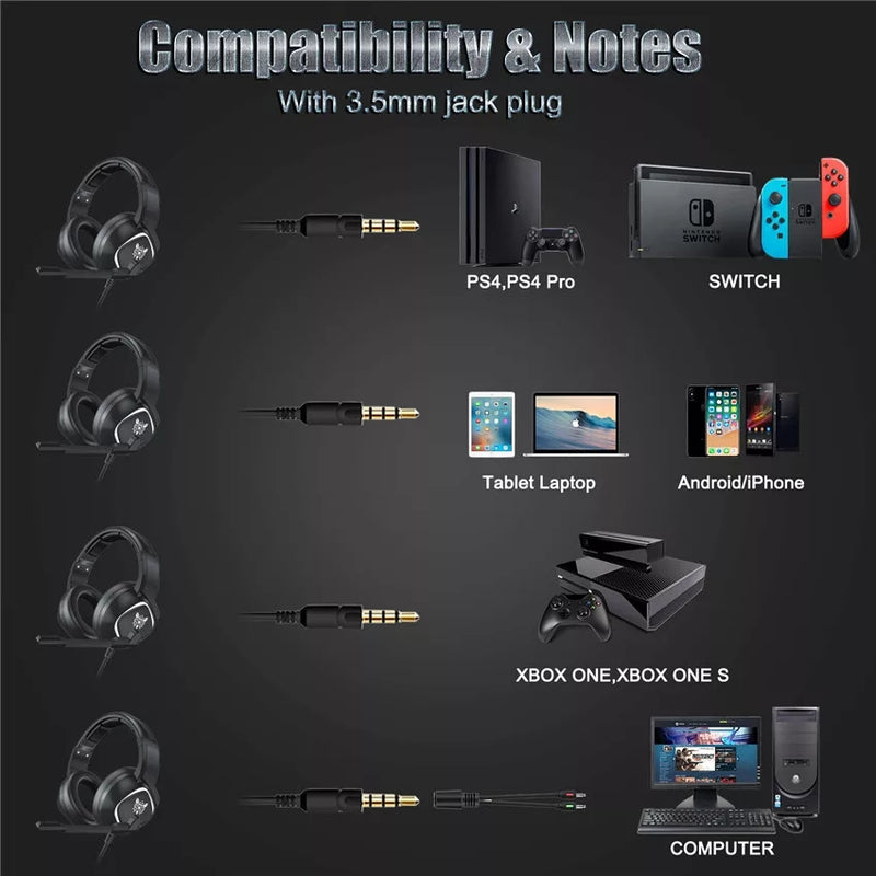 ONIKUMA K19 3.5mm Jack Stereo Gaming Headset Headphone for PS4 NewXbox One PC Tablet Laptop with Mic LED Light - Tuzzut.com Qatar Online Shopping