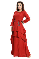 Women Red Layered Solid Maxi Dress - Tuzzut.com Qatar Online Shopping