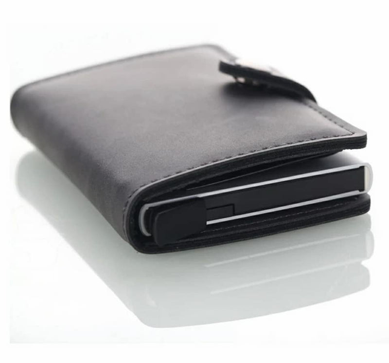 Leather RFID Aluminum Credit Card Holder (automatic Pop Up)- Small Card Case Wallet - Tuzzut.com Qatar Online Shopping