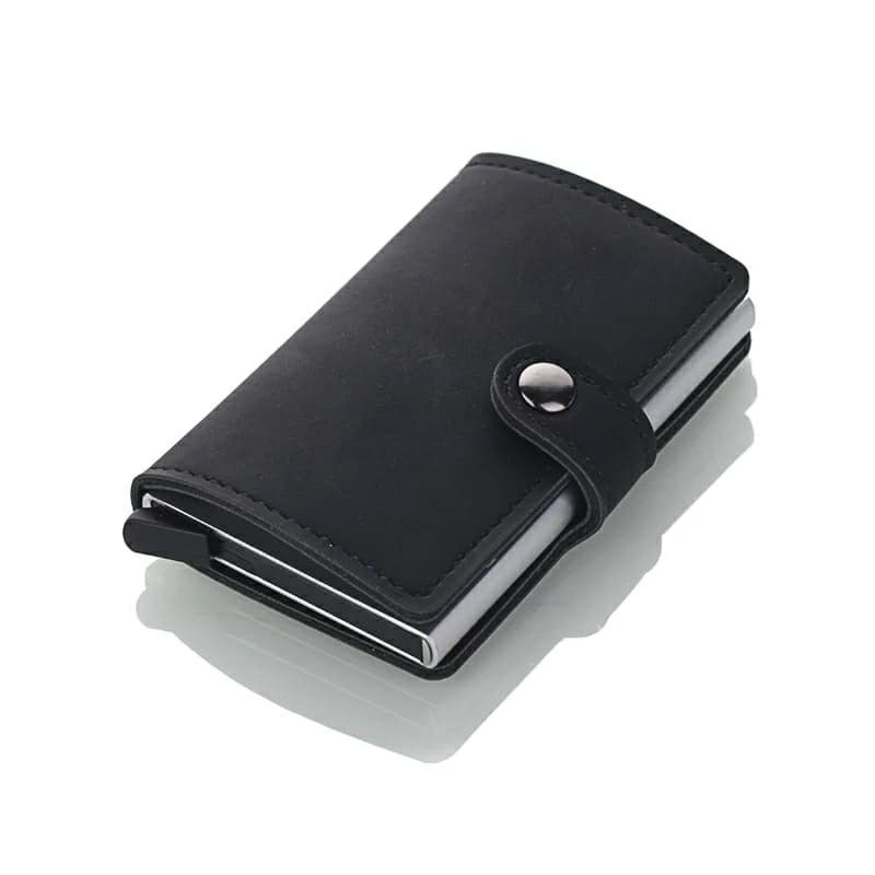 Leather RFID Aluminum Credit Card Holder (automatic Pop Up)- Small Card Case Wallet - Black - TUZZUT Qatar Online Store