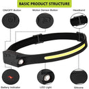 Mini COB LED Headlamp Waved Sensor Rechargeable Flashlight Headlight - Tuzzut.com Qatar Online Shopping
