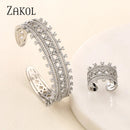 New Exquisite Luxury Geometric Cubic Zirconia Wedding Bracelet Ring Jewelry Sets for Women Silver Color Jewellery Set - B69090 - Tuzzut.com Qatar Online Shopping