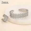 New Exquisite Luxury Geometric Cubic Zirconia Wedding Bracelet Ring Jewelry Sets for Women Silver Color Jewellery Set - B69090 - Tuzzut.com Qatar Online Shopping
