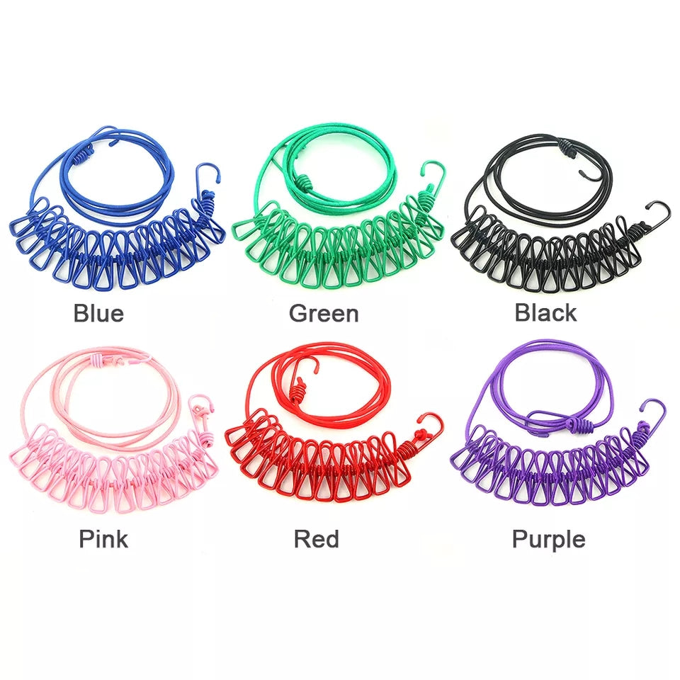 Portable Multi Functional Elastic Drying Rope with 12 Clips 1.8 m Long (the maximum stretch to: 3.8m) Set of 2 Ropes Portable Multi Functional Elastic Drying Rope with 12 Clips 1.8 m Long (the maximum stretch to: 3.8m) Set of 2 Ropes