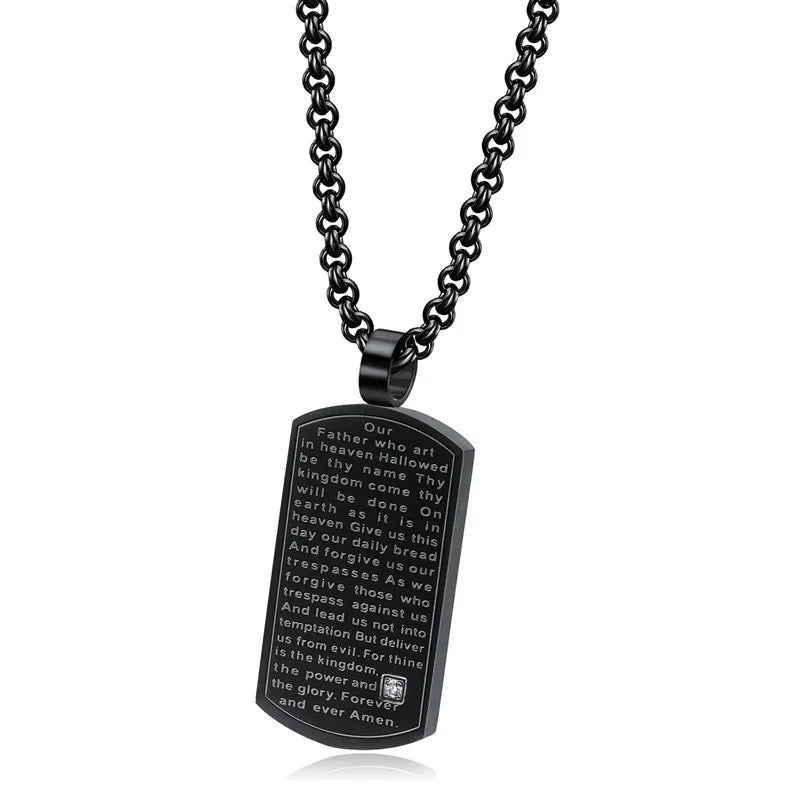 Men's Necklace with "Our Father Whoart In Heaven" Dog Tag Pendant Religious Jewelry Military Necklace - Tuzzut.com Qatar Online Shopping