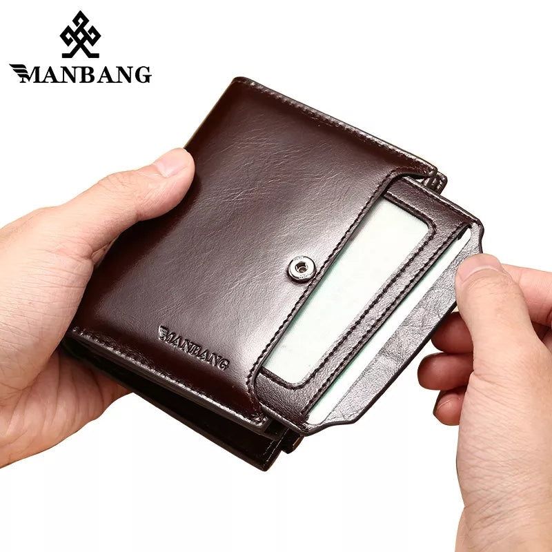 ManBang Men Leather Wallet Fashion Trifold Wallet Zipper Coin Purse Cowhide Leather Wallet High Quality - MBQ3831BF - Tuzzut.com Qatar Online Shopping