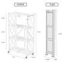 4 Layer Folding Storage Shelf Metal Rack with Rolling Wheel - Black - Tuzzut.com Qatar Online Shopping