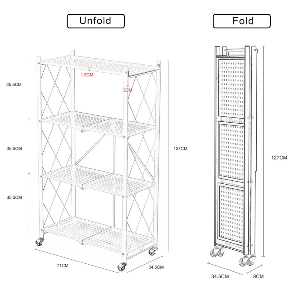 4 Layer Folding Storage Shelf Metal Rack with Rolling Wheel - Black 4 Layer Folding Storage Shelf Metal Rack with Rolling Wheel - Black