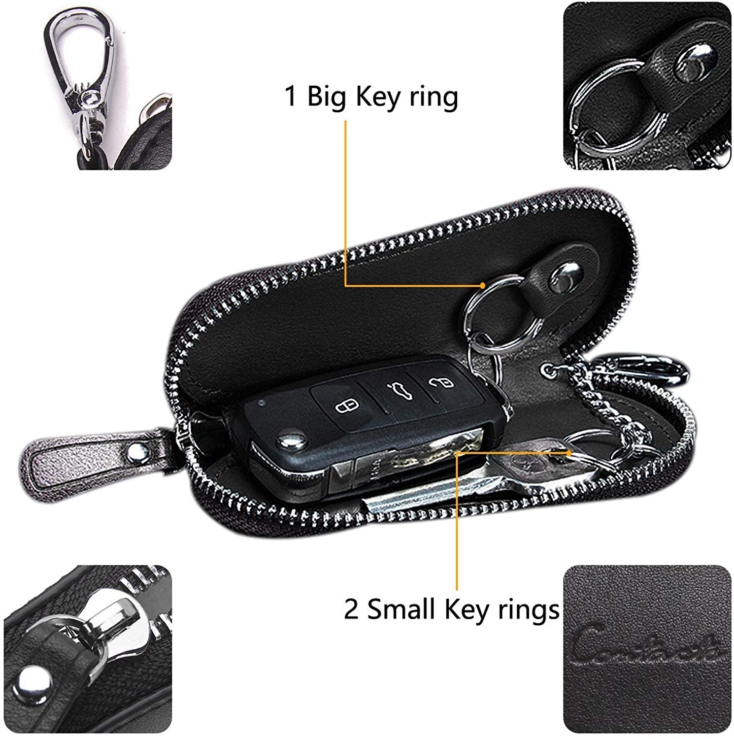 Contact's Genuine Leather Car Key Holder Zipper Case Wallet Keychain Bag-1004E Contact's Genuine Leather Car Key Holder Zipper Case Wallet Keychain Bag-1004E