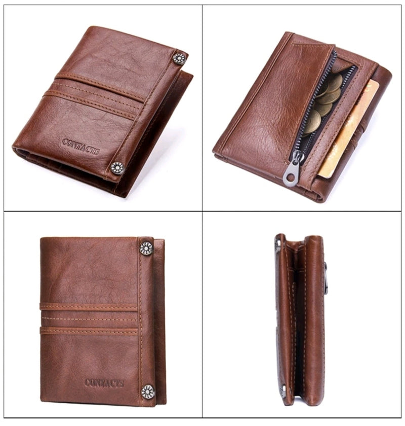 Top Quality Genuine Leather Zipper Pocket Card Holder Short Wallet For Men and Women - (M1245) - Tuzzut.com Qatar Online Shopping