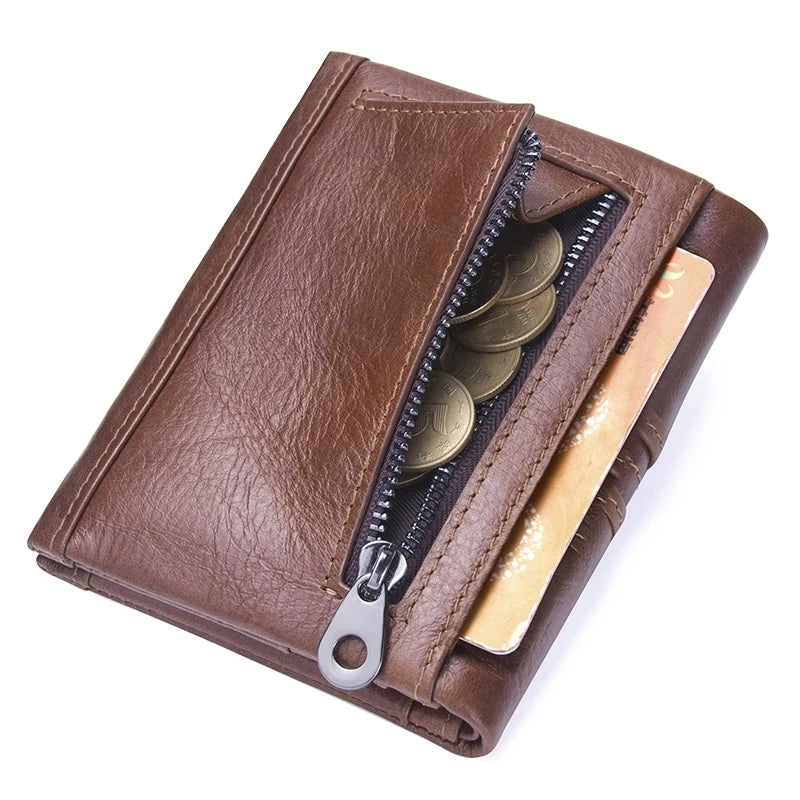 Top Quality Genuine Leather Zipper Pocket Card Holder Short Wallet For Men and Women - (M1245) - Tuzzut.com Qatar Online Shopping