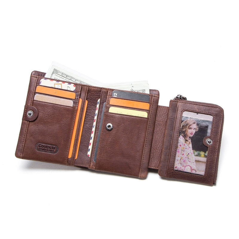 Mens Trifold Wallet Genuine Leather Credit Card Holder Purse with Zipper Pocket-M1002 - Tuzzut.com Qatar Online Shopping