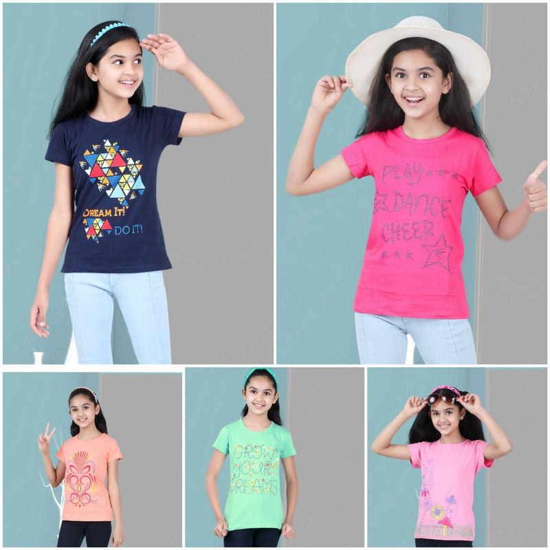 Cotton Knitted Girls T-Shirt Pack of 5 - Tuzzut.com Qatar Online Shopping