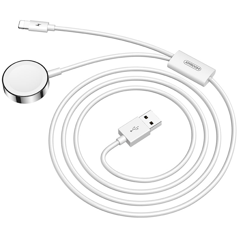 JOYROOM S-IW002S Ben Series 2 in 1 1.5m 3A Magnetic Charge Cable for Apple Watch and iPhone (White) - TUZZUT Qatar Online Store