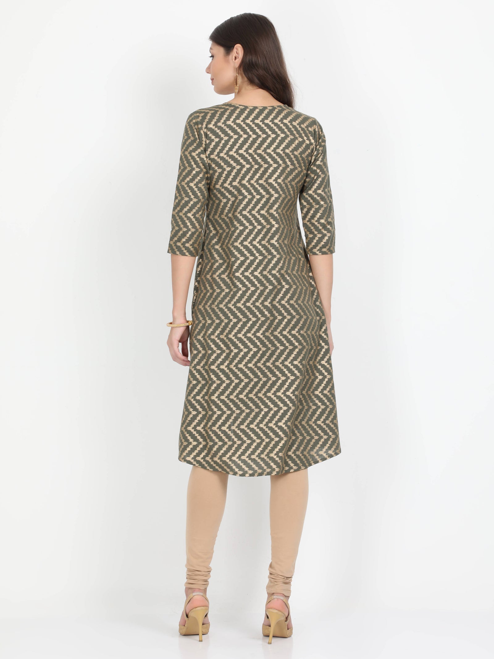 Women Olive Green Printed A-Line Kurta Women Olive Green Printed A-Line Kurta