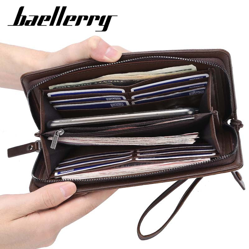Baellerry Multi functional High Quality Business Style Man Long Cards Cell Phone Holder Leather Wallet - ZX-S6711 - Tuzzut.com Qatar Online Shopping