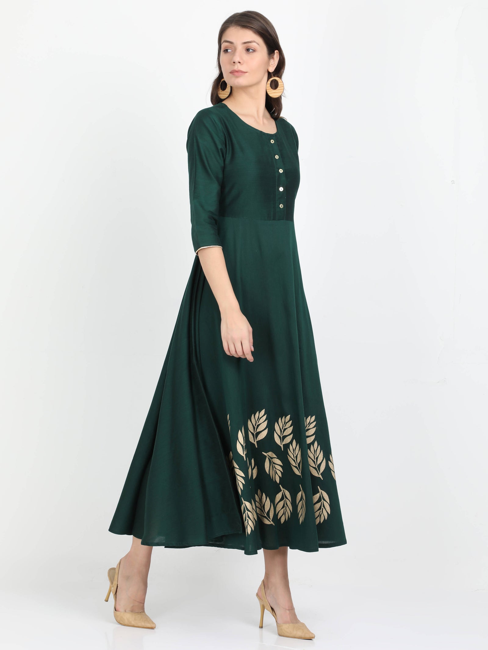 Women Green Cotton Silk Dress Women Green Cotton Silk Dress