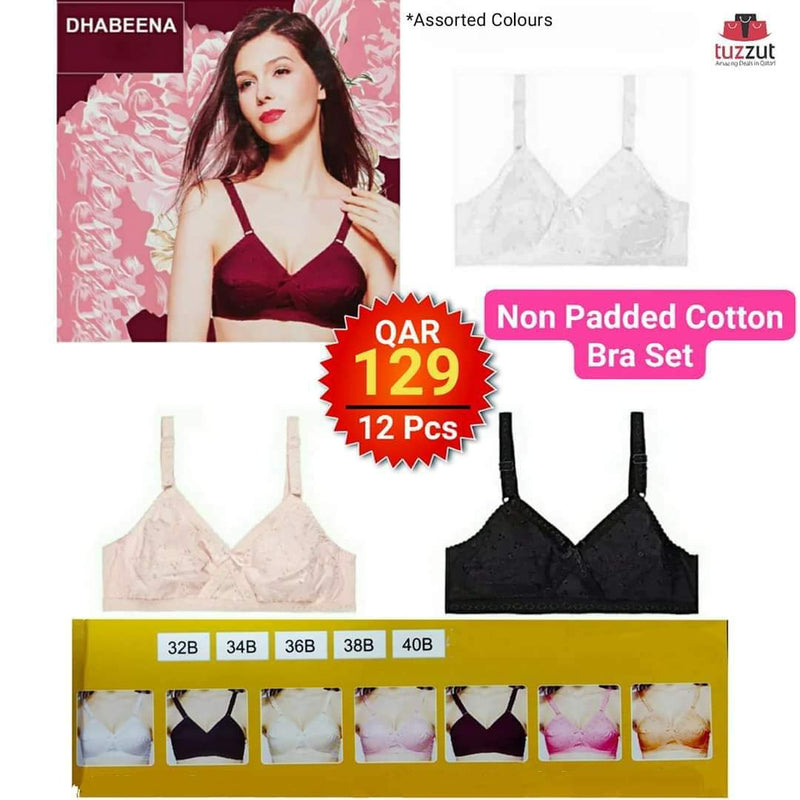 12 Pcs Dhabeena Non Padded Super Support Cotton  Brassier Set (Assorted Colors) - Tuzzut.com Qatar Online Shopping