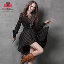 New Vintage Cotton Plaid Patchwork V-Neck Ruffles Asymmetrical Women Dresses - A6537 - Tuzzut.com Qatar Online Shopping