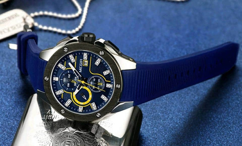 MEGIR Luxury Sports Luminous Chronograph Quartz Watch - 2053 Blue - Tuzzut.com Qatar Online Shopping