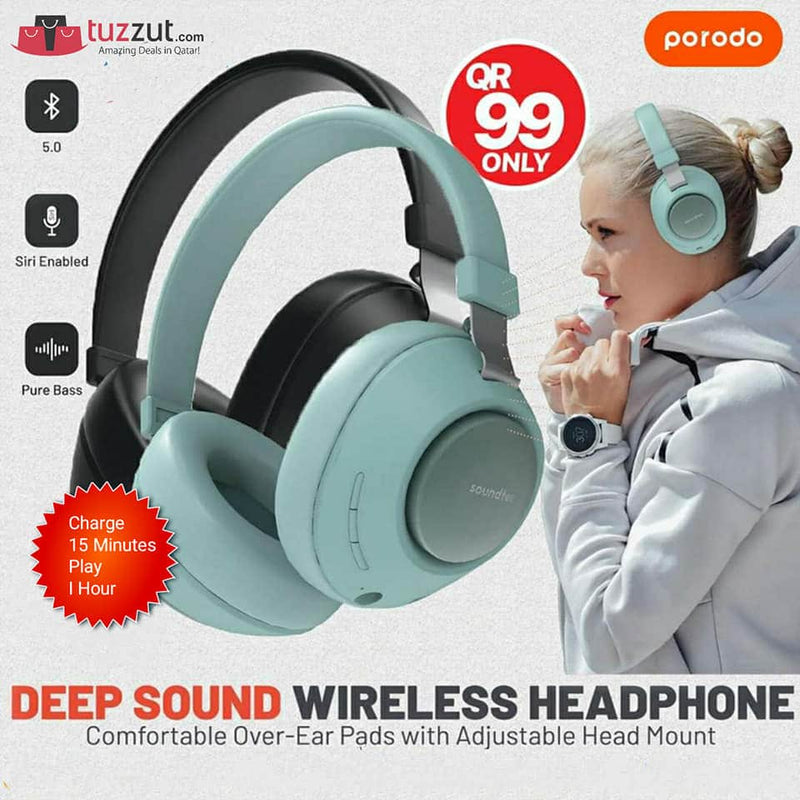 Porodo - Soundtec Deep Sound Wireless Over-Ear Headphone - Tuzzut.com Qatar Online Shopping