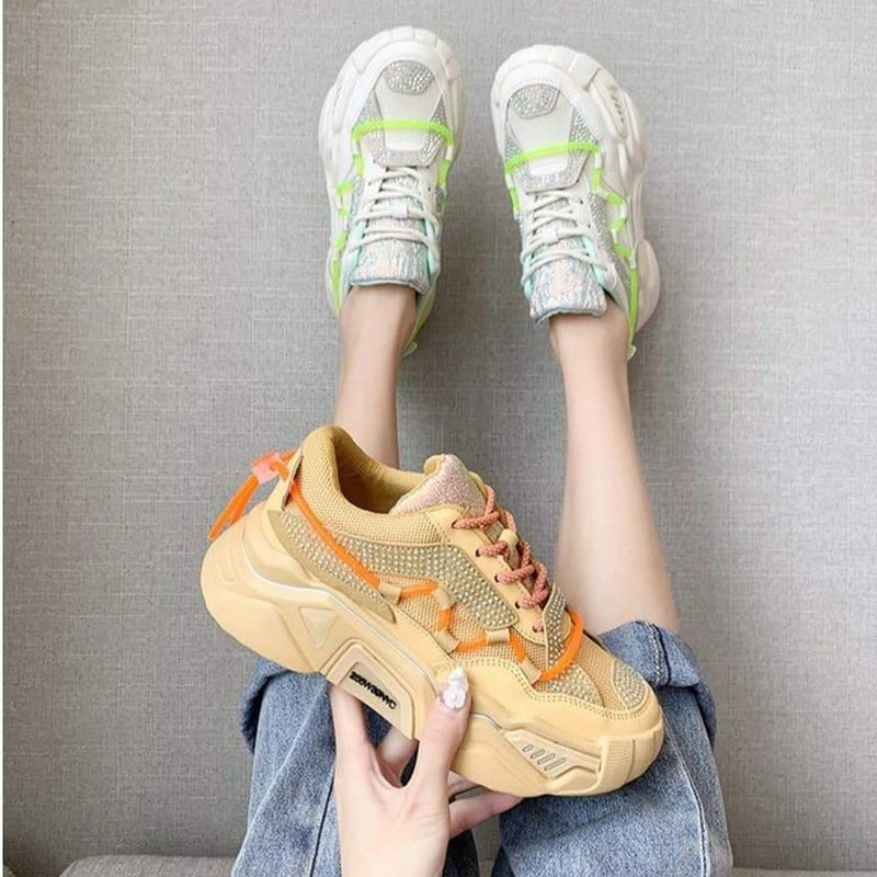 Women Platform Arched Sneakers Archlight Height Increasing Breathable Air  Mesh Lace-Up Mixed Color Woman Running Vulcanize Shoes