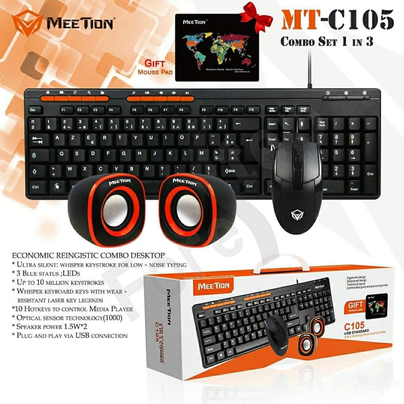 Meetion C105 - 3 in 1 Standard Keyboard, Mouse and Speaker Combo Set - TUZZUT Qatar Online Store