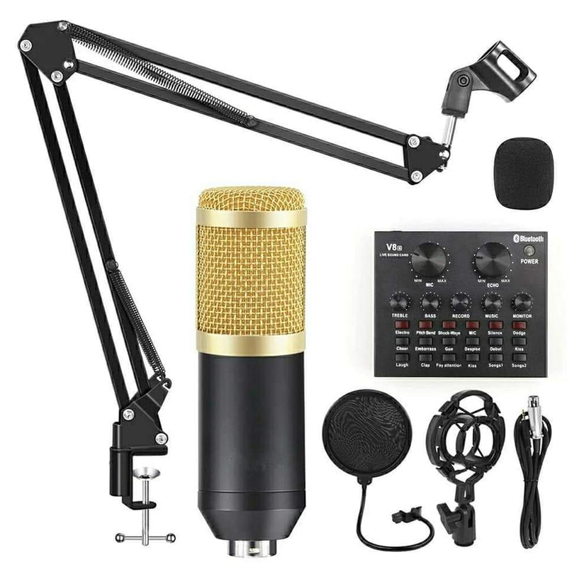 Condenser Microphone Kit With Live V8 Sound Card Audio Mixer Pro Audio Studio Recording & Broadcasting Adjustable Mic Suspension Scissor Arm Pop Filter - Tuzzut.com Qatar Online Shopping