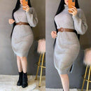 Turkish Knitted Semi-Wool Elastic Dress with Belt - Tuzzut.com Qatar Online Shopping