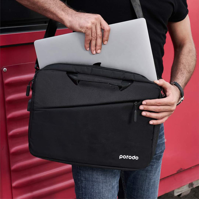 Porodo Lifestyle Nylon Fabric 15.6 inch Laptop Sleeve Bag - Black - Tuzzut.com Qatar Online Shopping