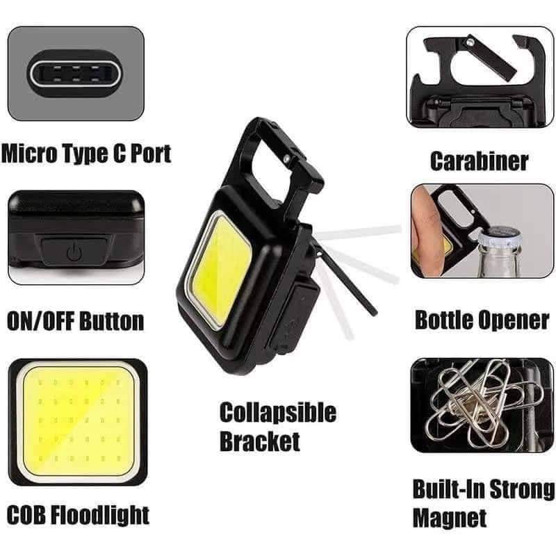 3 Pcs LED Keychain COB Rechargeable Flashlight - Mini Portable Multifunctional Work Light - Tuzzut.com Qatar Online Shopping