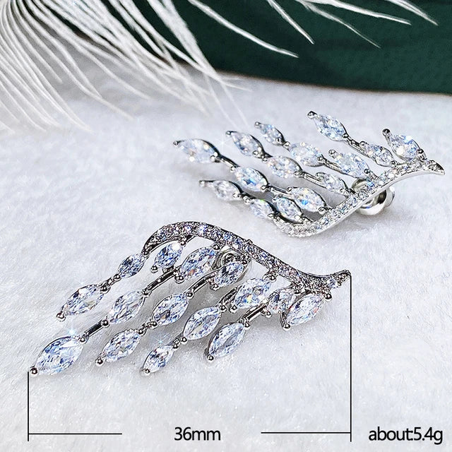 Angel Wing Shaped Stud Earrings for Women Full Bling Bling White CZ Stone Wedding Party Fashion Accessories - Tuzzut.com Qatar Online Shopping