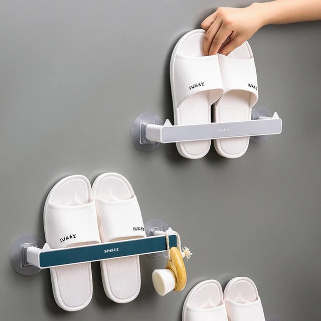 Wall Mounted Self Adhesive Shoe Rack Towel Shelf Organizer with Hooks for Kitchen Bathroom - Tuzzut.com Qatar Online Shopping