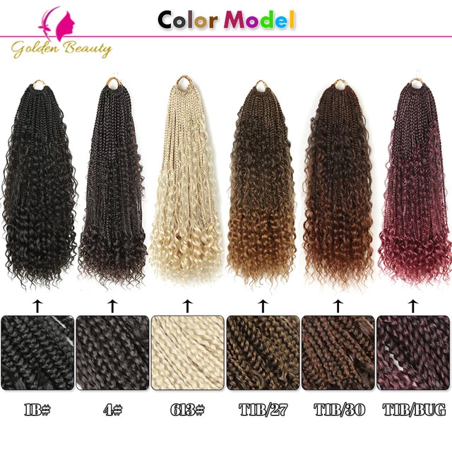 22"Box Braids Crochet Braids Curly Ends Goddess Box Braids Soft Synthetic Crochet Hair Extensions - TUZZUT Qatar Online Store