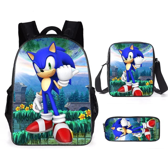 Children's Sonic School Backpag,Lunch Bag And Pencil Case Oxford Cartoon 3d Pattern Printing - Tuzzut.com Qatar Online Shopping