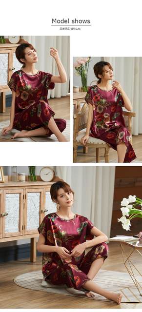 Women's Nightie Home Clothes Plus Oversized 5XL Satin Silk Pajamas Sets - S415284141 - Tuzzut.com Qatar Online Shopping