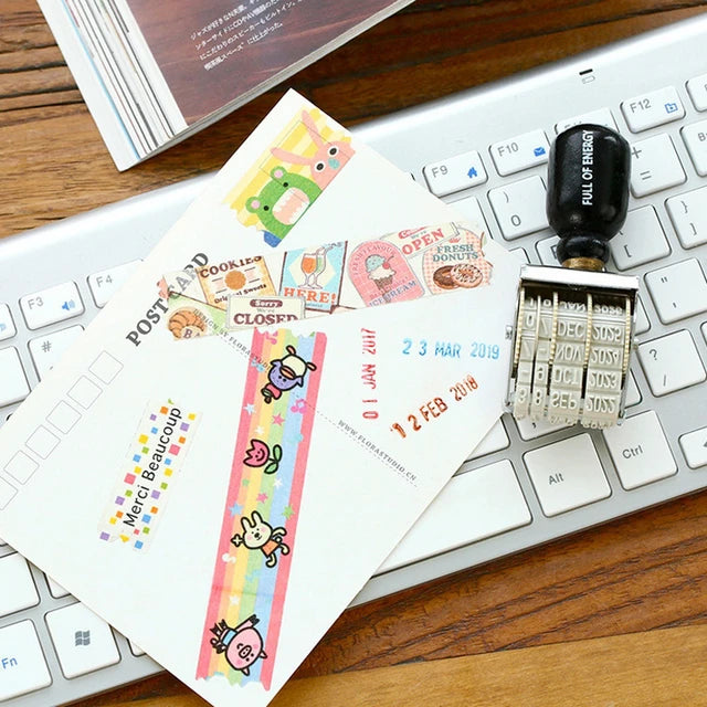 Retro Roller Date Stamp DIY Wooden Handle Digital Diary Rubber for Craft Planner Scrapbooking - Tuzzut.com Qatar Online Shopping