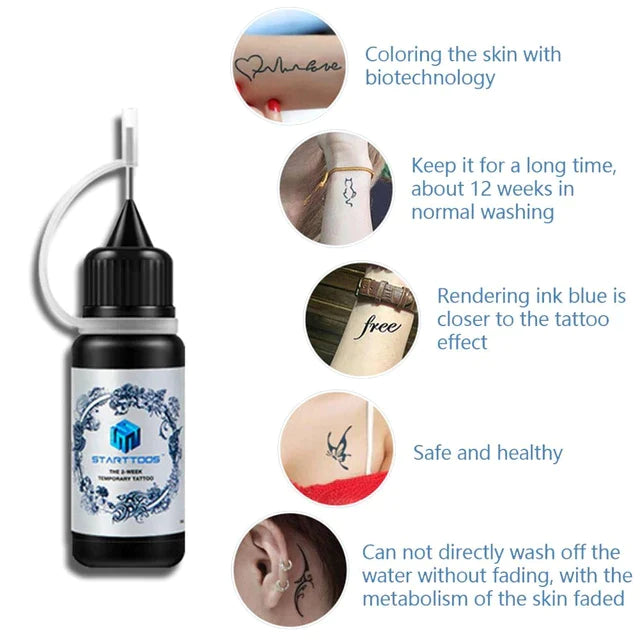 1Set Temporary Tattoo Organic Liquid With Stencil DIY For Body Tattoo Painting Safe Waterproof Lasting Tattoo Cream - Tuzzut.com Qatar Online Shopping