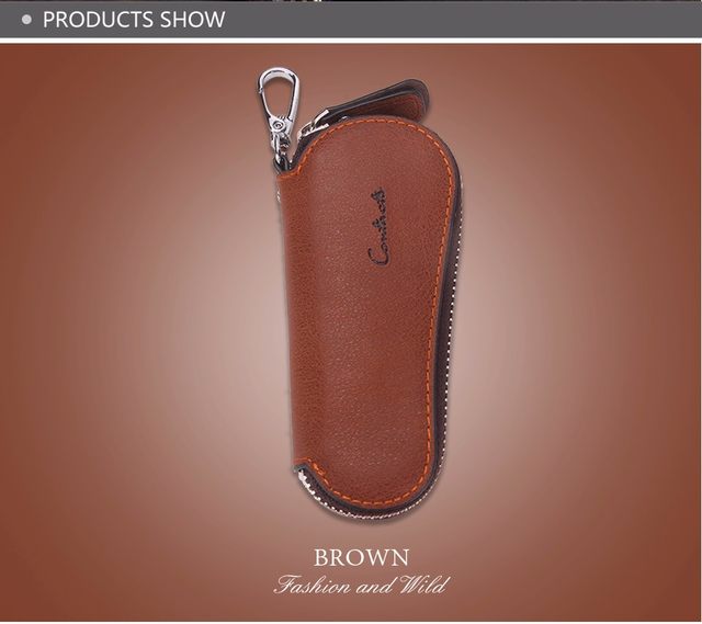 Contact's Genuine Leather Car Key Holder Zipper Case Wallet Keychain Bag-1004E Contact's Genuine Leather Car Key Holder Zipper Case Wallet Keychain Bag-1004E