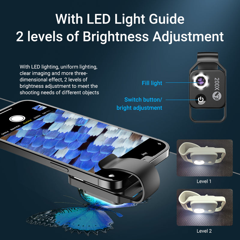 200X Portable Microscope Universal Mobilephone Microscope With 6 Led Lights  2 Level Brightness Adjustable No Need App Multifunctional Microscope With