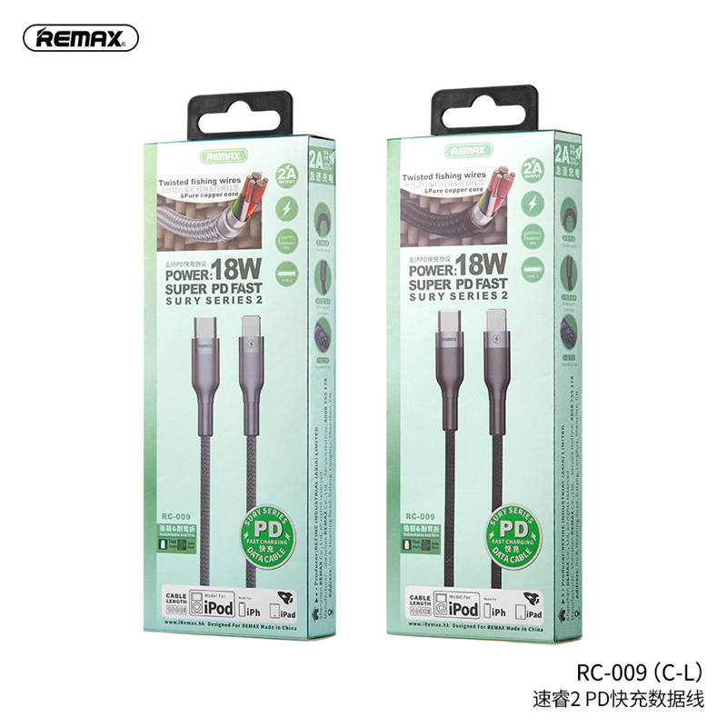 Remax RC-009 Sury 2 Series Fast Charging Type-C to Lightning Data Cable Remax RC-009 Sury 2 Series Fast Charging Type-C to Lightning Data Cable