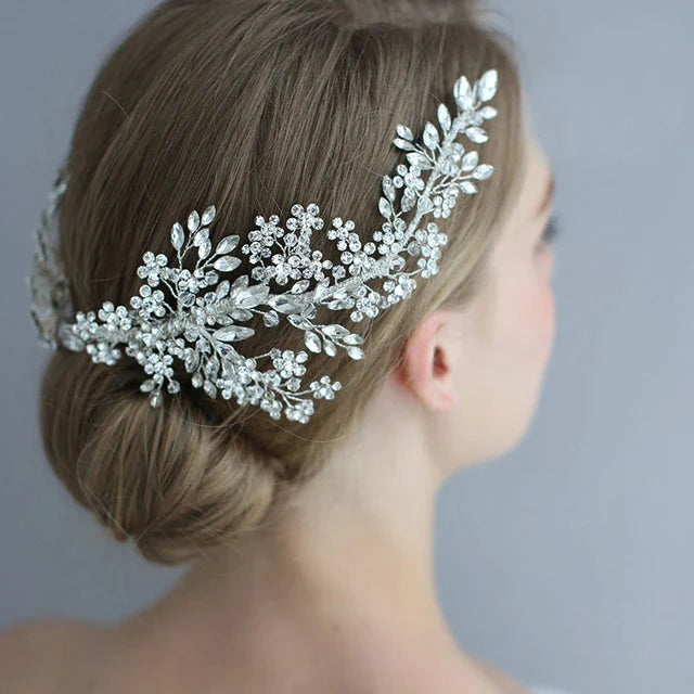 1 Pc SLBRIDAL Handmade Alloy Wired Rhinestone Crystal Flower Leaf Wedding Hair Clip Barrettes Bridal Hair Accessories Women Jewelry - S469378799 - TUZZUT Qatar Online Store