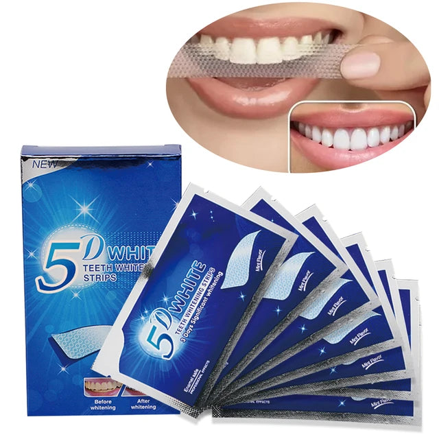 7Pairs 5D Bright White Teeth Whitening Strips Dental Kit Oral Hygiene Care Bleach Tooth Stickers For Sensitive Teeth - Tuzzut.com Qatar Online Shopping