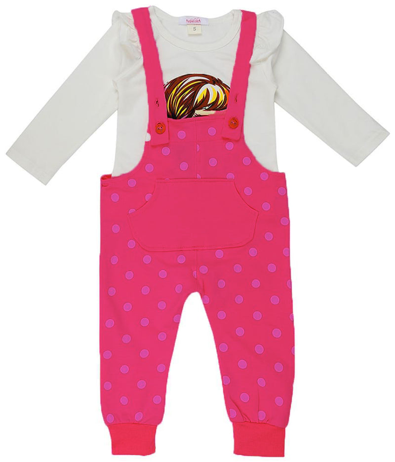 Hopscotch Baby Girls Cotton Doll Print Full Sleeves Top And Dungaree Set in Pink Color X809313 - Tuzzut.com Qatar Online Shopping