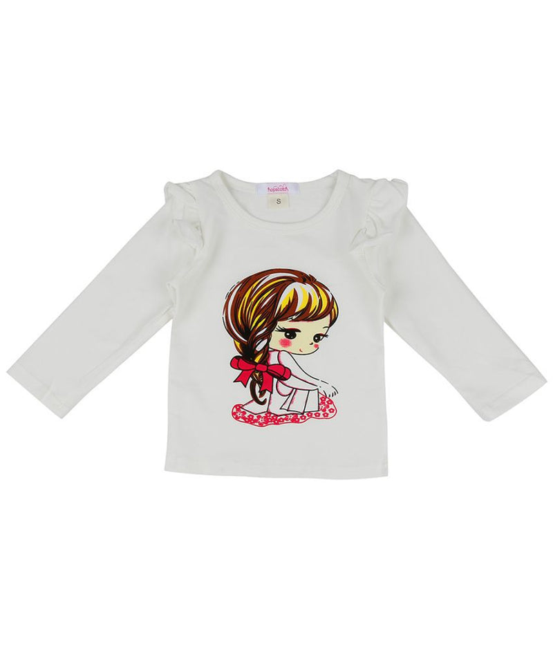 Hopscotch Baby Girls Cotton Doll Print Full Sleeves Top And