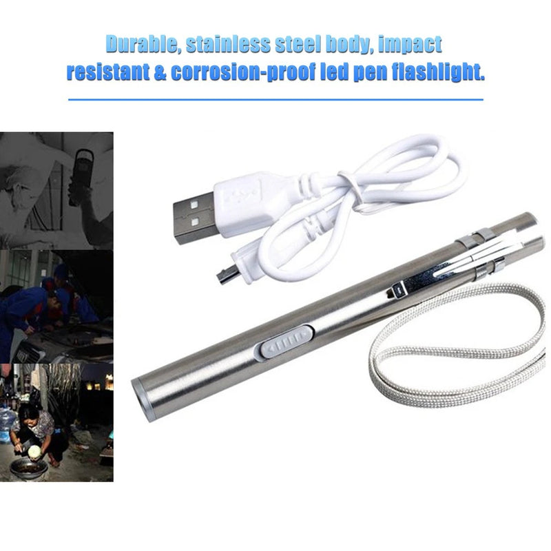 Hot USB Pen Shaped Rechargeable Mini Pocket Flashlight LED Torch With Stainless Steel Clip Silver Pocket Led Flashlight Torch S3843986 - Tuzzut.com Qatar Online Shopping