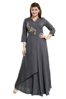 Women Grey Zardosi Maxi Dress - Tuzzut.com Qatar Online Shopping